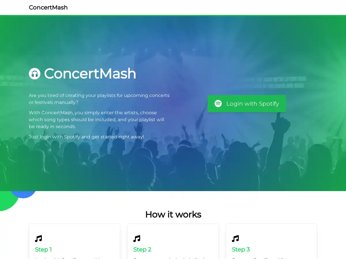 Screenshot of ConcertMash