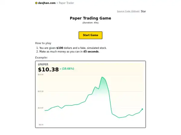 Screenshot of Paper Trader Game