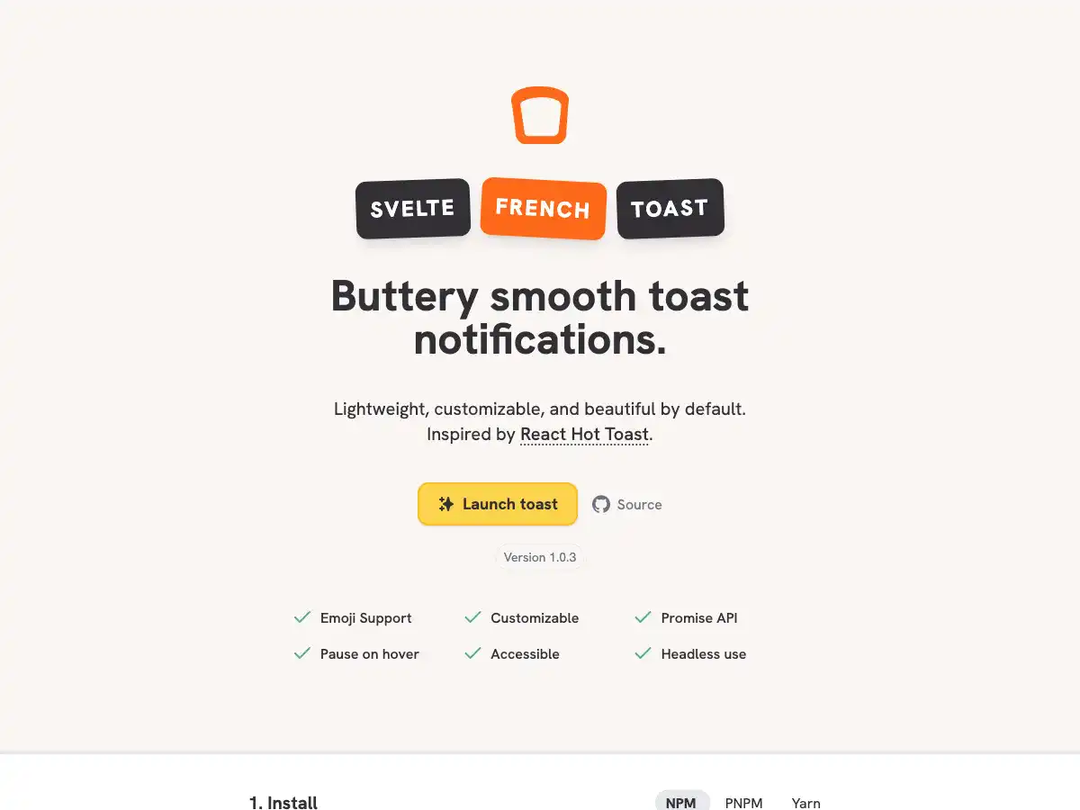 Screenshot of svelte-french-toast