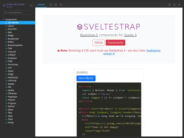 Screenshot of Sveltestrap