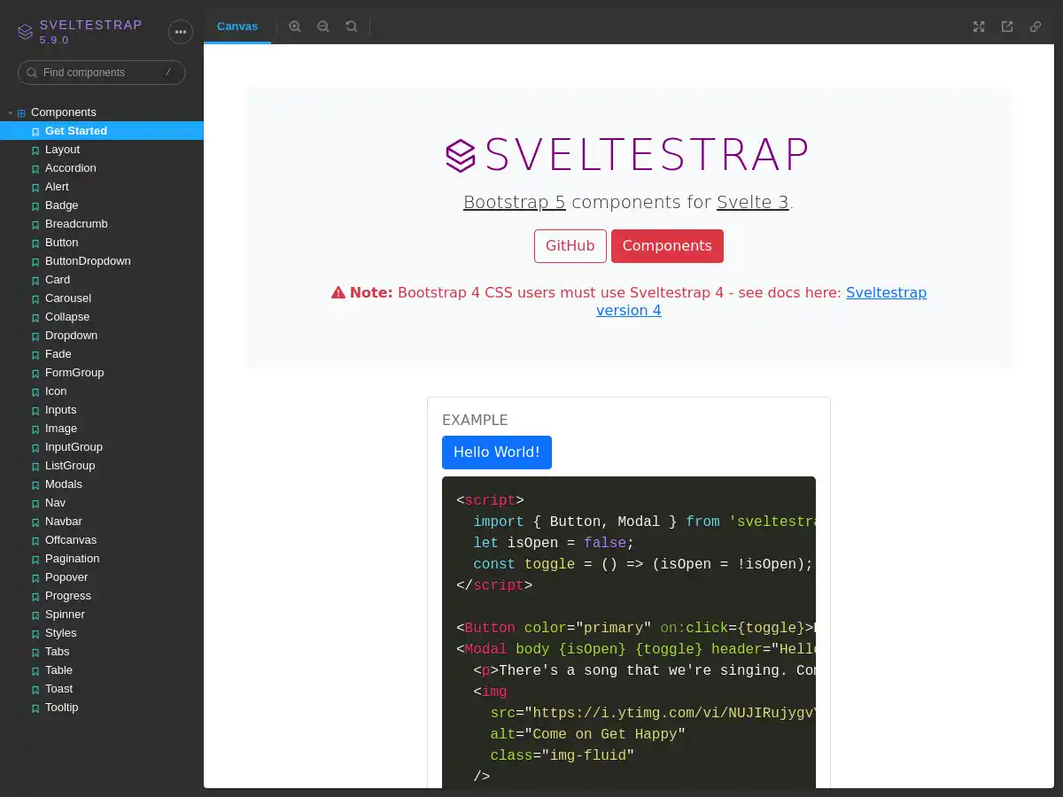 Screenshot of Sveltestrap